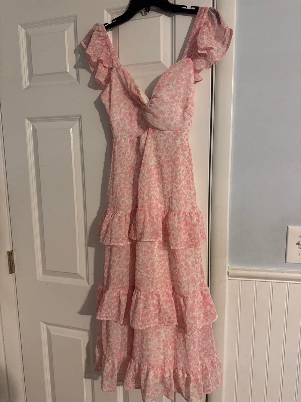 Altar'd State Pink Floral Ruffled Maxi Dress